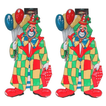 2x pieces clown decoration with balloons 60 cm