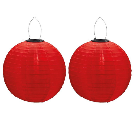 2x pieces Red solar party lanterns 30 cm