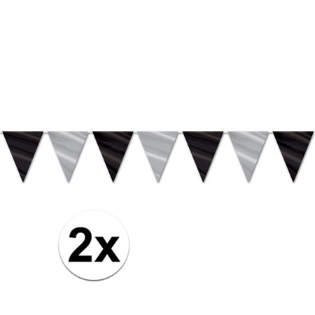 2x Vlaggenlijn zwart en zilver 3,6 meter