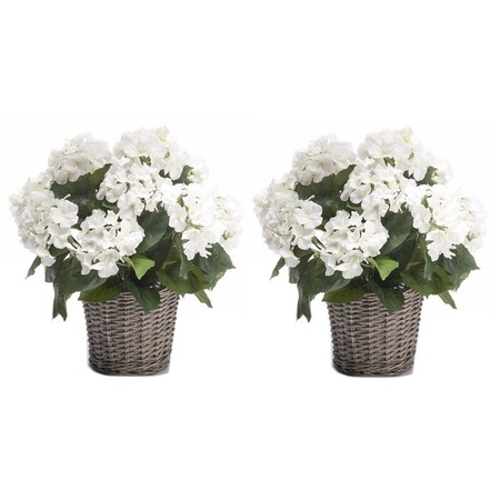 2x Witte Hydrangea artificial plant in pot 45 cm