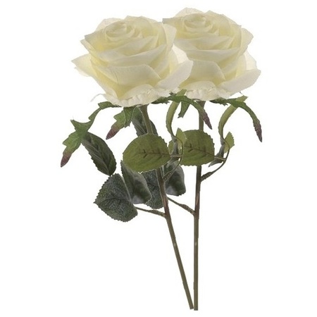 2x Witte rozen Simone kunstbloemen 45 cm