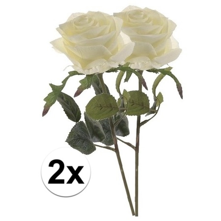 2x Witte rozen Simone kunstbloemen 45 cm