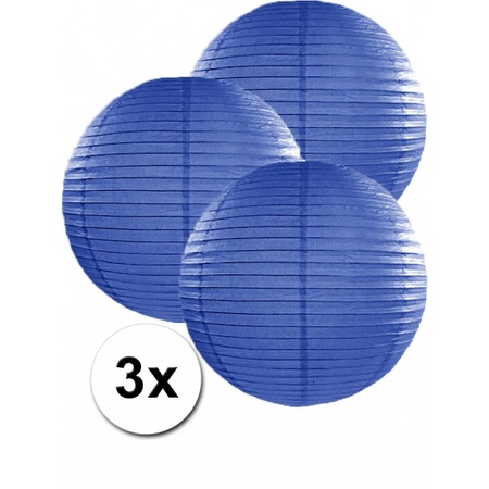 Voordeelverpakking met 3 donker blauwe lampionnen 35 cm