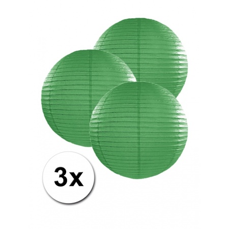 Voordeelverpakking met 3 donker groene lampionnen 25 cm