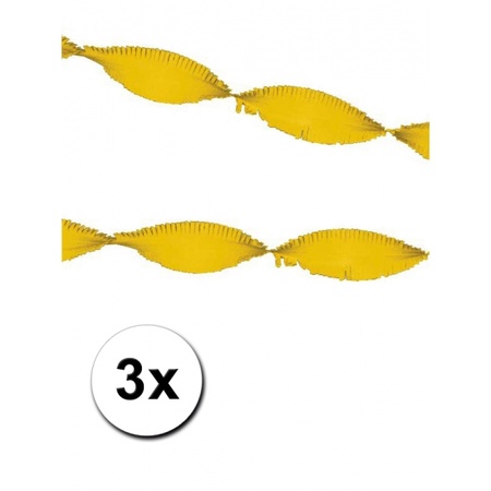 3 geelgekleurde crepe papier slingers 5 meter