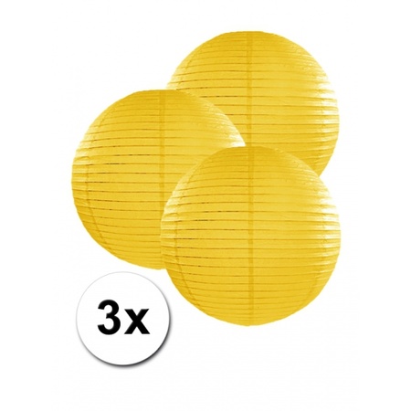 Voordeelverpakking met 3 gele lampionnen 25 cm