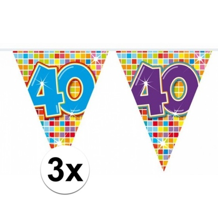 3 Mini vlaggenlijn / slinger verjaardag versiering 40 jaar