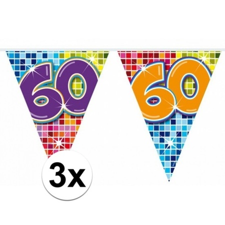 3 Mini vlaggenlijn / slinger verjaardag versiering 60 jaar