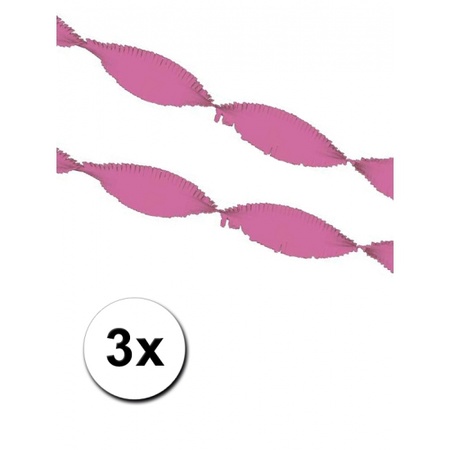 Roze gekleurde crepe papier slingers 5 meter 3 st