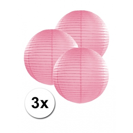 Voordeelverpakking met 3 roze lampionnen 25 cm