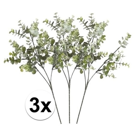 3 x Grijs/groene eucalyptus kunstplant tak 65 cm