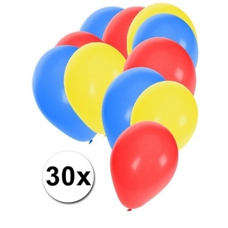 30x blauwe rode en gele ballonnen