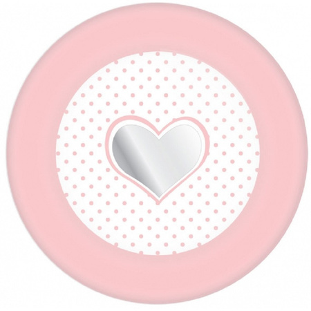 32x Paper plates hearts pink birth girls 18 cm