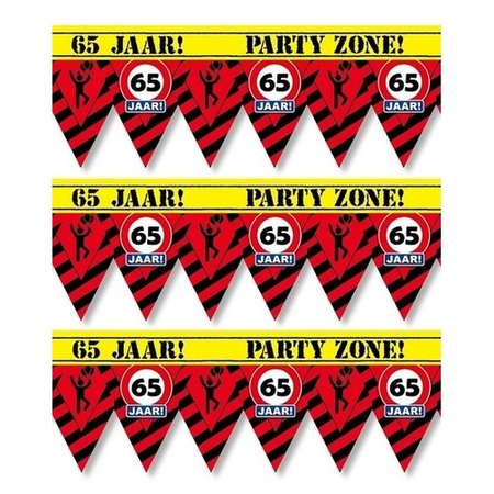 3x 65 years party tape/marker ribbons warning 12 m decoration