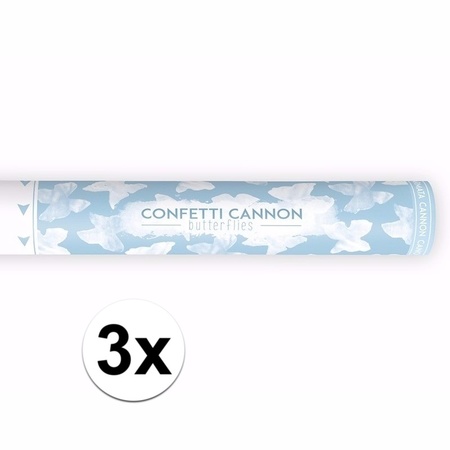 3x Confetti shooter white butterflies 40 cm