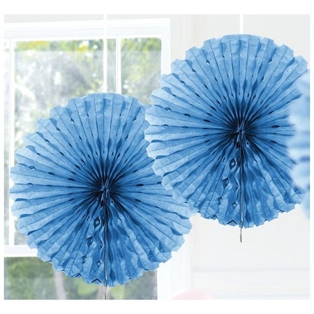 3x Decoration fan light blue 45 cm