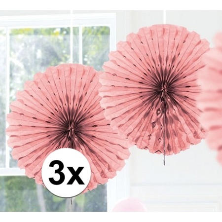 3x Decoration fan light pink 45 cm