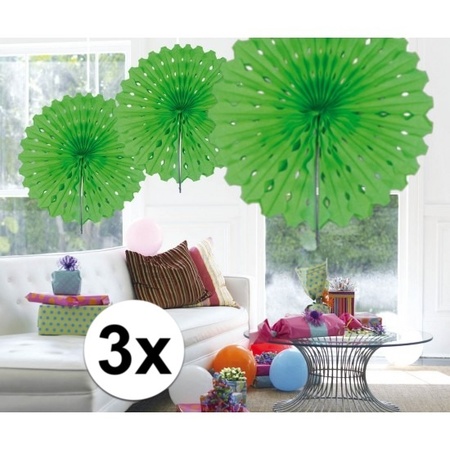 3x Decoration fan lime green 45 cm