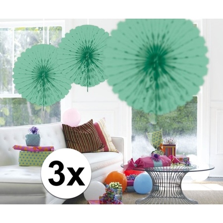 3x Decoration fan mint green 45 cm