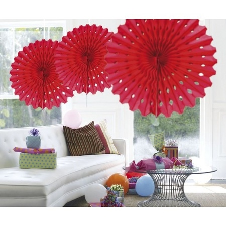 3x Decoration fan red 45 cm