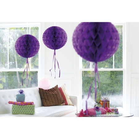 Feestversiering paarse decoratie bollen 30 cm set van 3