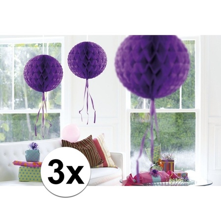 3x Decoration balls purple  30 cm
