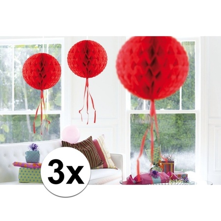 Feestversiering rode decoratie bollen 30 cm set van 3