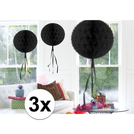 Feestversiering zwart decoratie bollen 30 cm 3 stuks