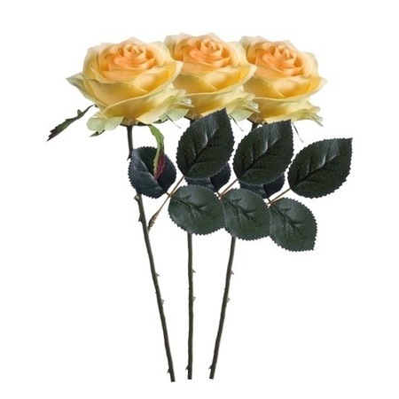 3x Gele rozen Simone kunstbloemen 45 cm
