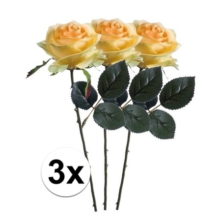 3x Gele rozen Simone kunstbloemen 45 cm