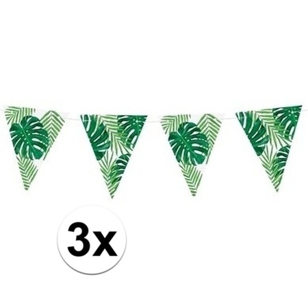 3x Green Hawaian theme party flagline 1,5 meter