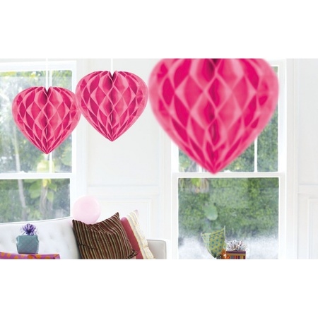 3x Feestversiering roze decoratie hart 30 cm