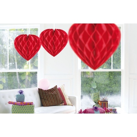 3x feestversiering decoratie hart rood 30 cm