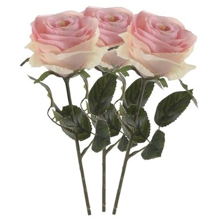 3x Light pink roses Simone artificial flowers 45 cm