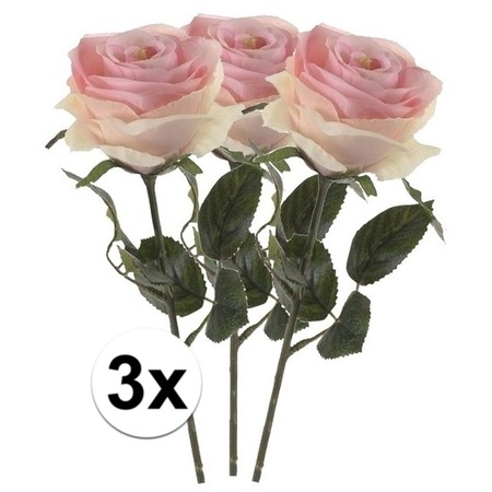 3x Licht roze rozen Simone kunstbloemen 45 cm
