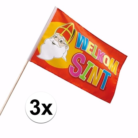 3x Luxe Welkom Sinterklaas zwaaivlaggetje 30 x 45 cm