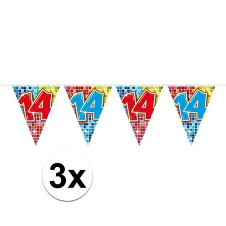 3x Mini vlaggenlijn / slinger verjaardag versiering 14 jaar