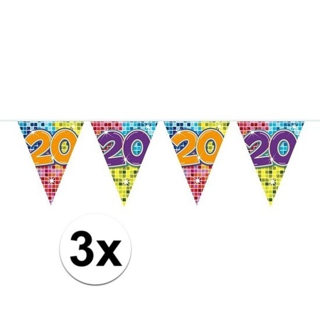 3x Mini vlaggenlijn / slinger verjaardag versiering 20 jaar