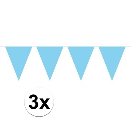 3x Mini vlaggenlijn / slinger versiering baby blauw