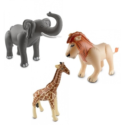 3x Inflatable animals elephant lion and giraffe