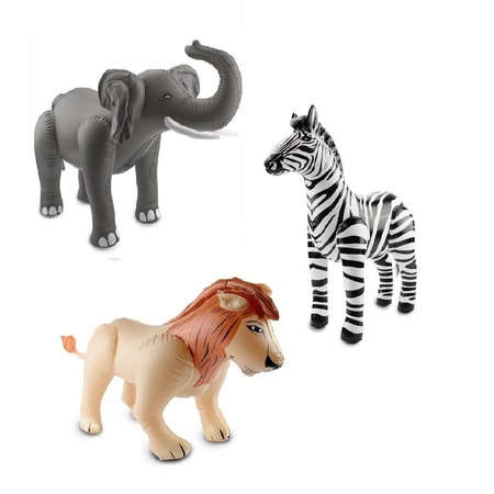3x Inflatable animals elephant lion and zebra