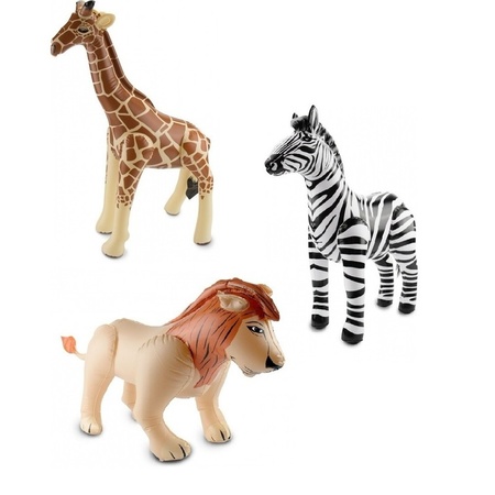 3x Inflatable animals zebra lion and giraffe