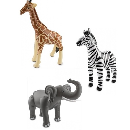 3x Inflatable animals zebra elephant and giraffe