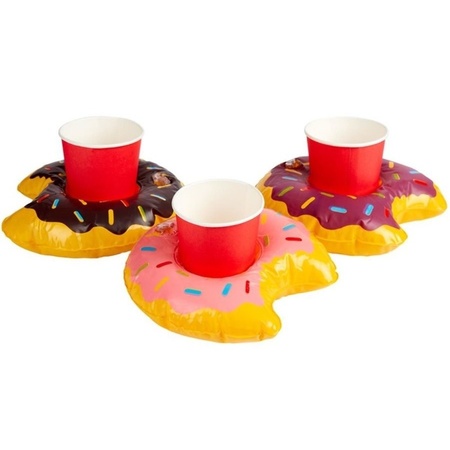 3x Inflatable beverage holders donut 20 cm
