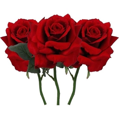 3x Rode rozen deluxe  kunstbloemen 31 cm