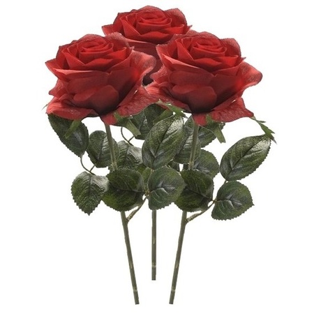 3x Red roses Simone artificial flowers 45 cm