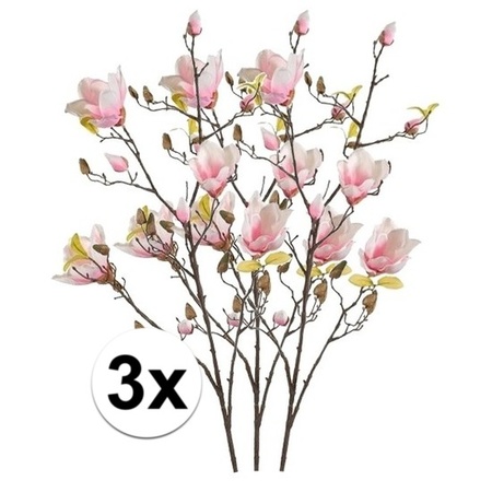 3x Roze Magnolia kunstbloemen tak 105 cm