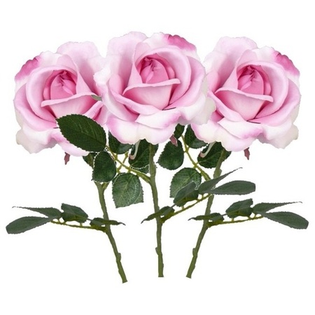 3x Pink roses Carol artificial flowers 37 cm