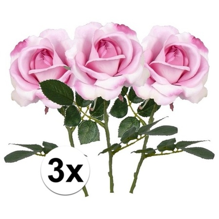 3x Roze rozen Carol kunstbloemen 37 cm