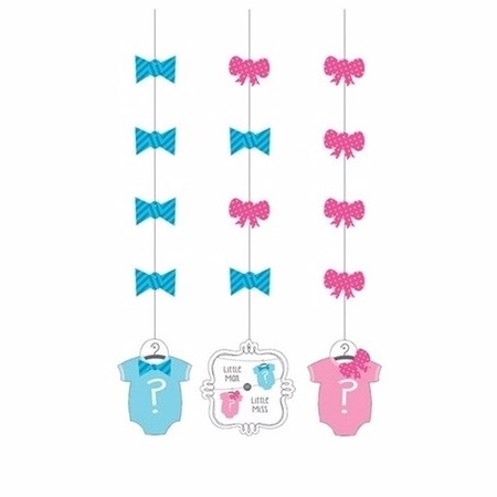 3x pieces Gender reveal party hanging decorations 36 cm